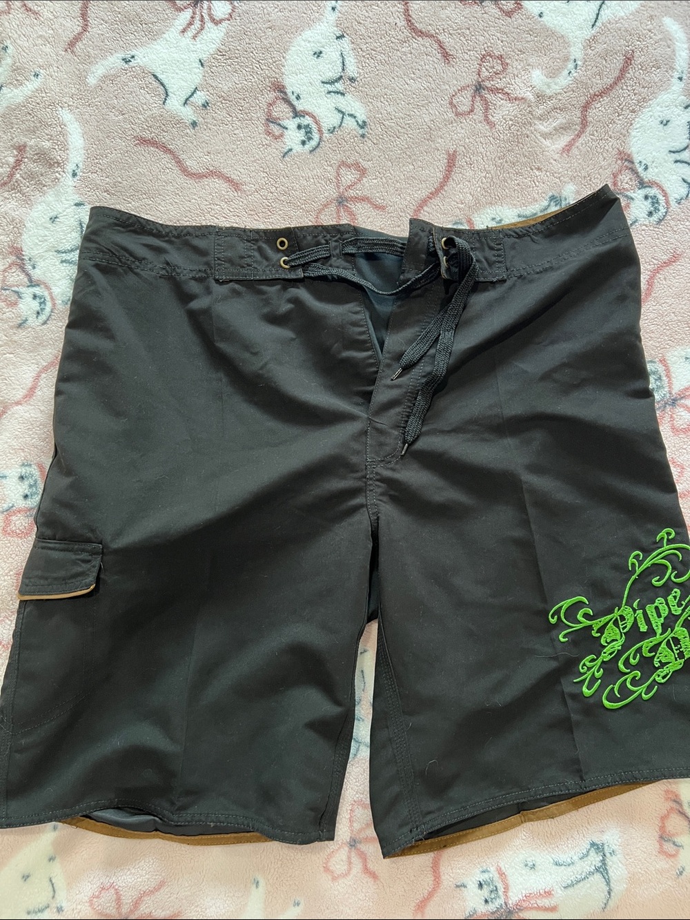 Men's Pipe Dreams Hawaii Black Board Shorts with Green Graphic